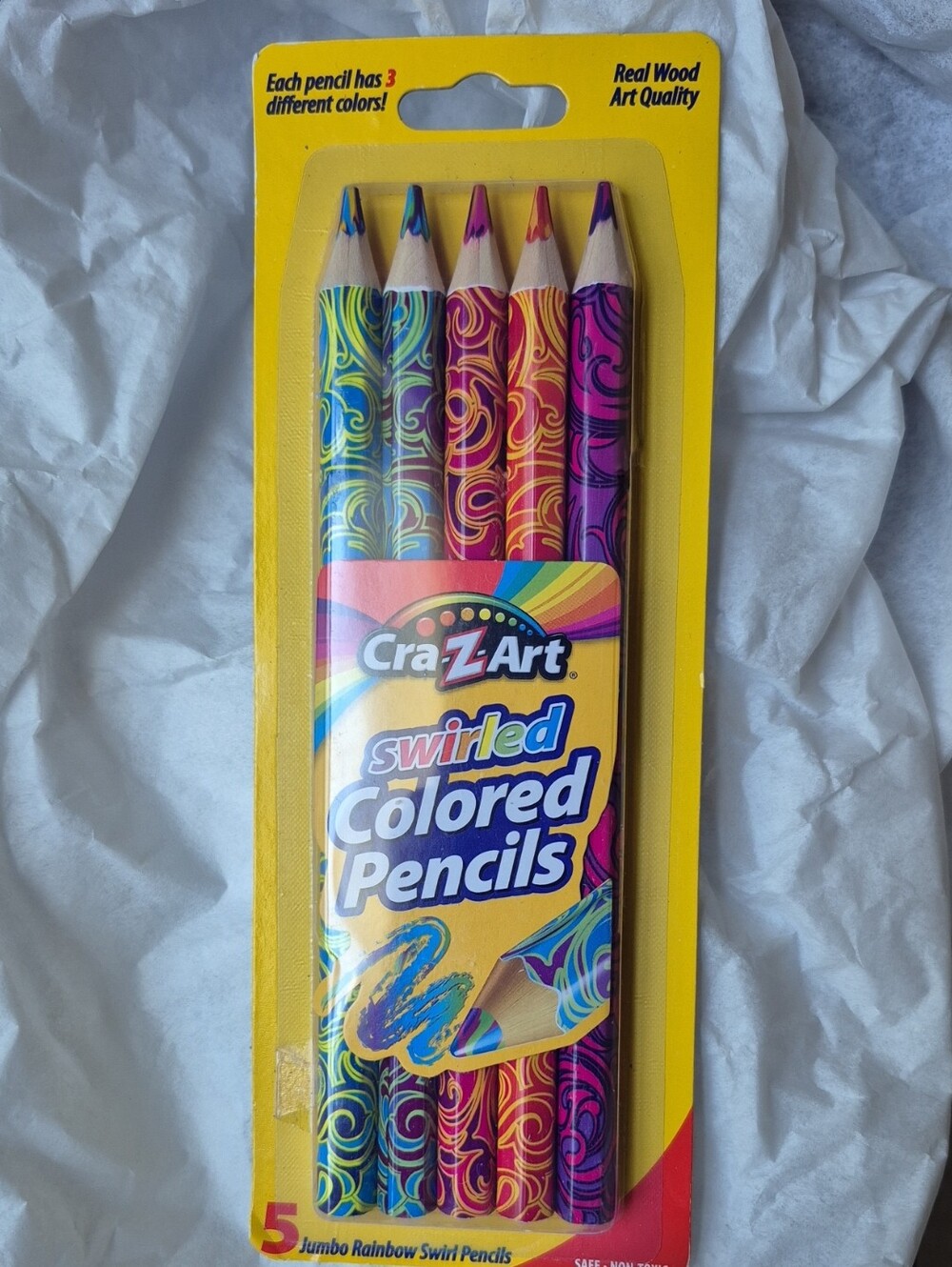 Cra-Z-Art Swirled Colored Pencils Jumbo Rainbow Swirl 5 Count NIP